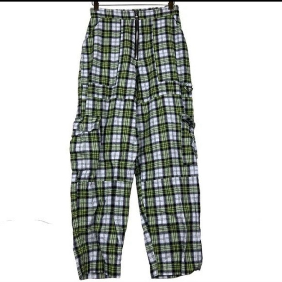 The Ragged Priest Green Plaid Cargo Combat Cotton Pants Size Medium - Picture 7 of 9